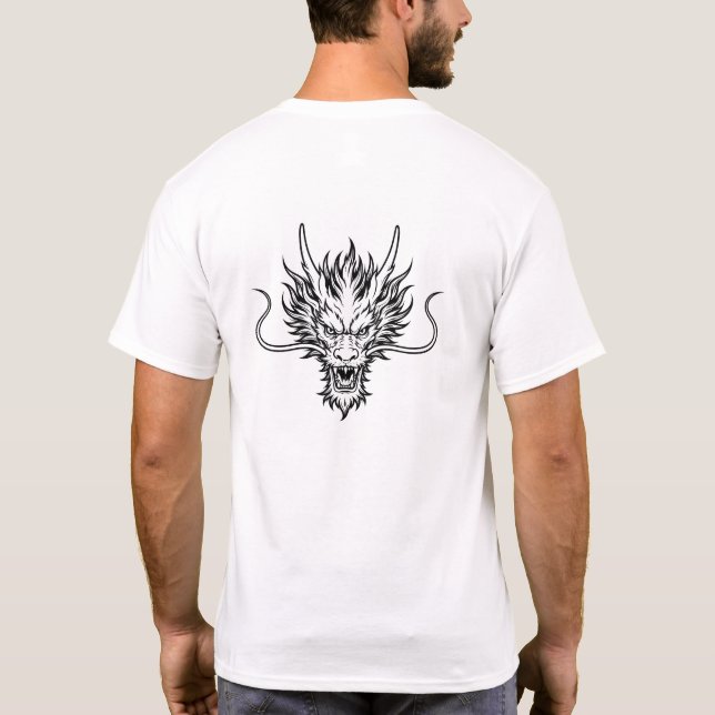 Fierce Japanese Dragon Head Line Art T Shirt (Baksida)