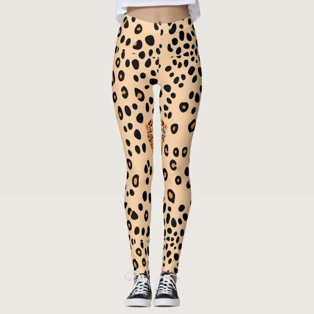 Fierce Leopard Ansikte Skriv ut Leggings (Framsida)