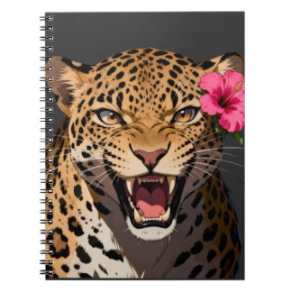 Fierce Leopard Pink Flower Notebook Anteckningsbok