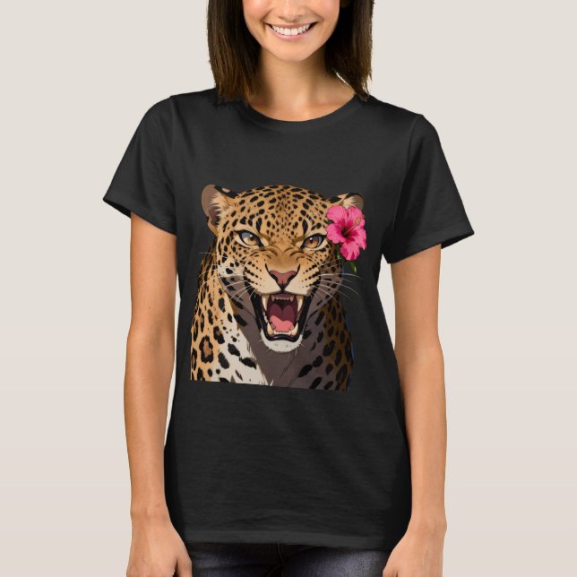 Fierce Leopard Pink Flower Shirt T (Framsida)