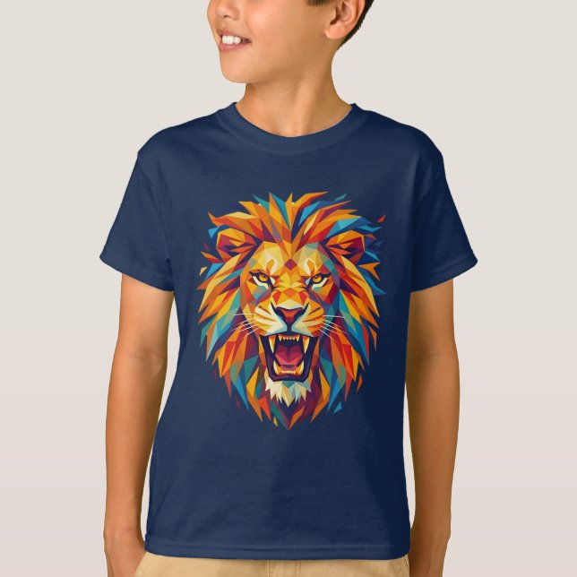 Fierce Lion Kids T-Shirt - Colorful Geometric Lion (Framsida)