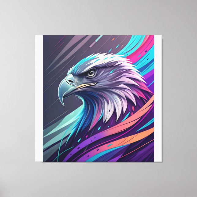 Fierce Neon Eagle - Styliserat huvud med geometris Canvastryck (Framsida)
