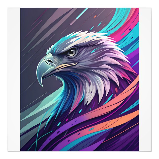 Fierce Neon Eagle - Styliserat huvud med geometris Fototryck (Framsidan)