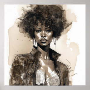 Fierce och Fashionable Melanin Beauty Illustrated Poster