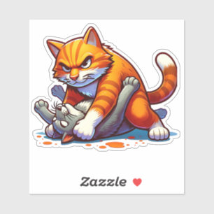 Fierce Orange Cat Grappling Sticker Klistermärken
