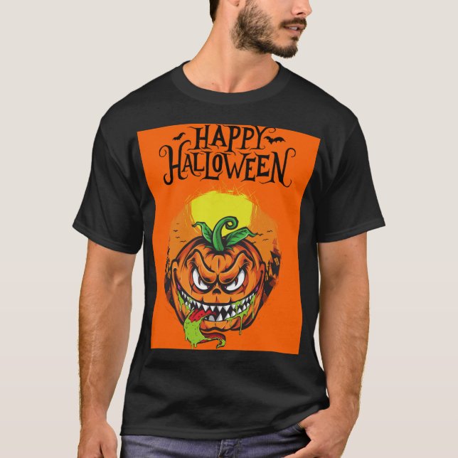 Fierce Pumpkin Ansikte - Bold Halloween Design Des T Shirt (Framsida)