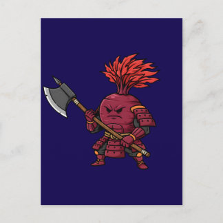 Fierce Red Beetroot Warrior with Battle Axe Illust Vykort
