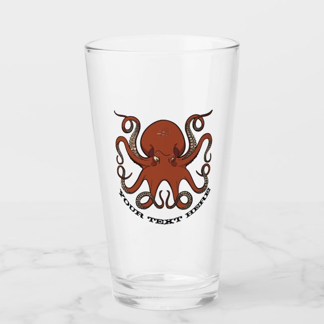Fierce Red Octopus med Tecknaden Curling Tentacles Glaskopp (Framsida)
