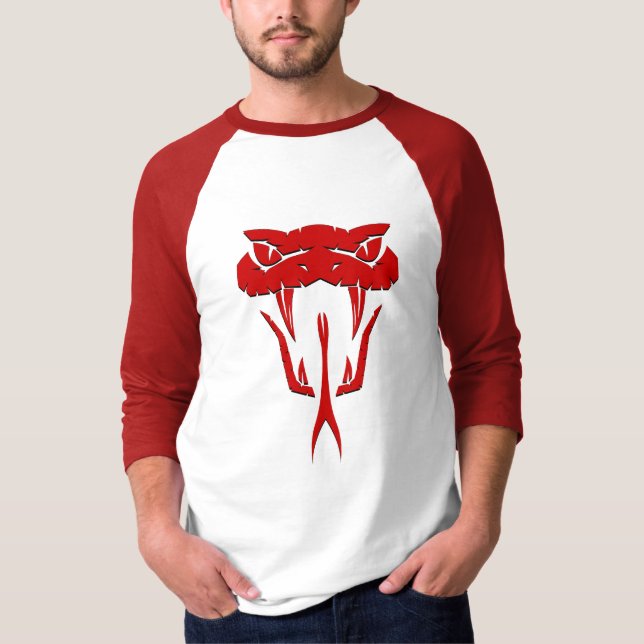 Fierce Red Serpent Ansikte 3/4 Sleeve Raglan T-Shi T Shirt (Framsida)