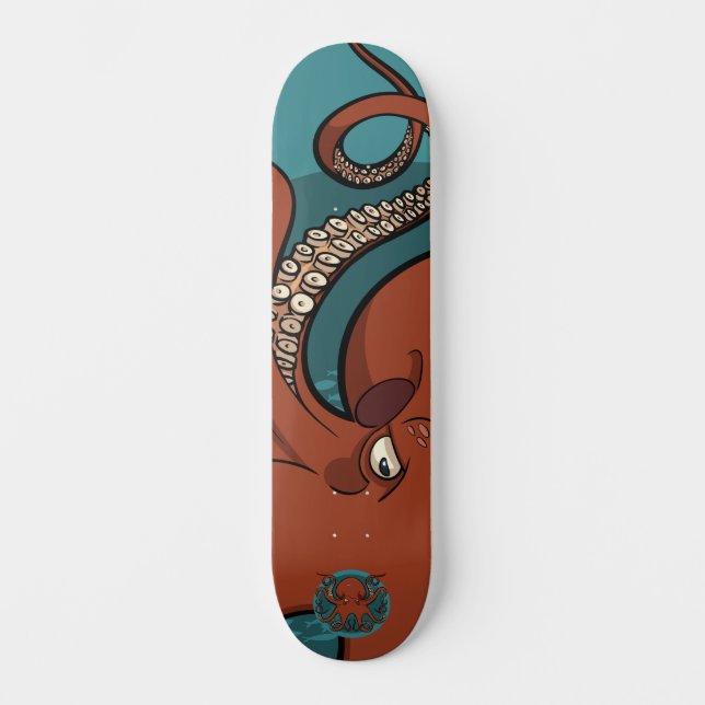 Fierce Red Tentacled Tecknad Octopus Skateboard (Framsida)