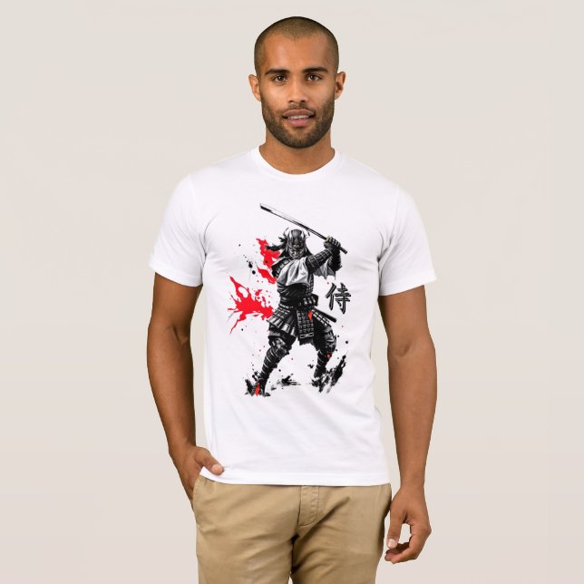 Fierce Samurai Bläck Art T Shirt (Hel framsida)