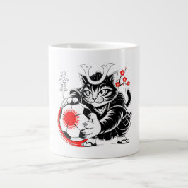 Fierce Samurai Cat Soccer - Anime Sports Fan Gifts Jumbo Mugg