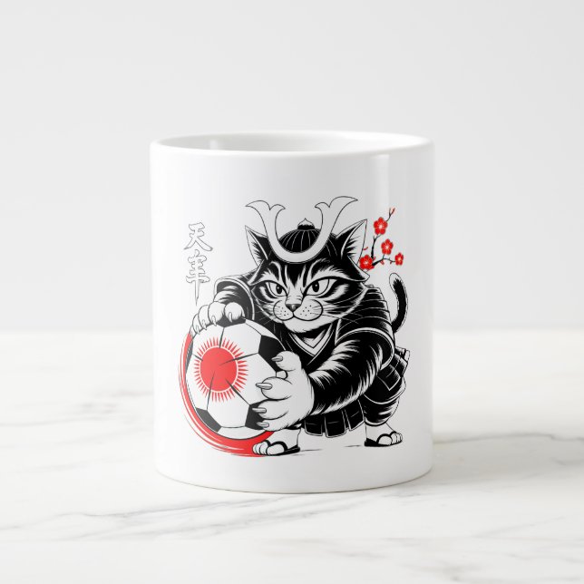 Fierce Samurai Cat Soccer - Anime Sports Fan Gifts Jumbo Mugg (Framsidan)
