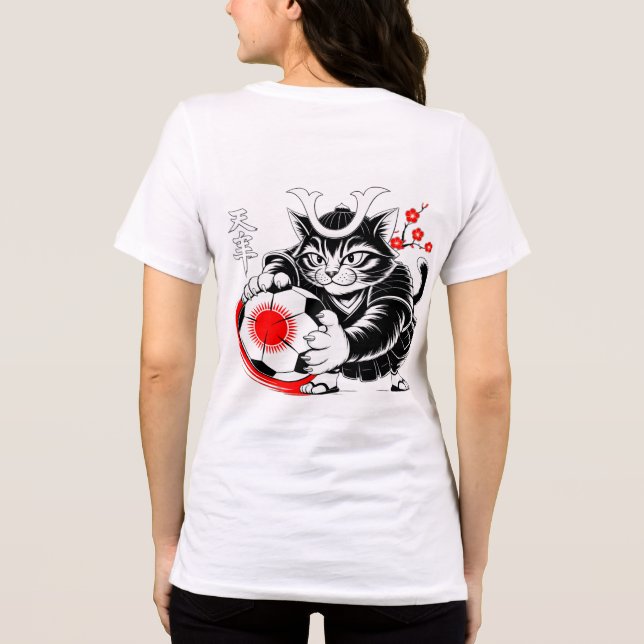 Fierce Samurai Cat Soccer Japanese Warrior Sports T Shirt (Baksida)