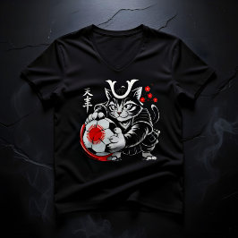 Fierce Samurai Cat Soccer T-shirt for Women