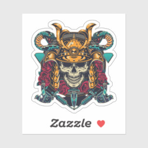 Fierce Samurai Skull Vintage Tattoo Art Klistermärken