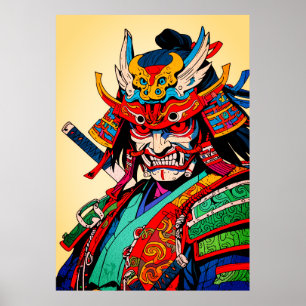 Fierce Samurai Warrior - Färgfull japansk Bushido Poster