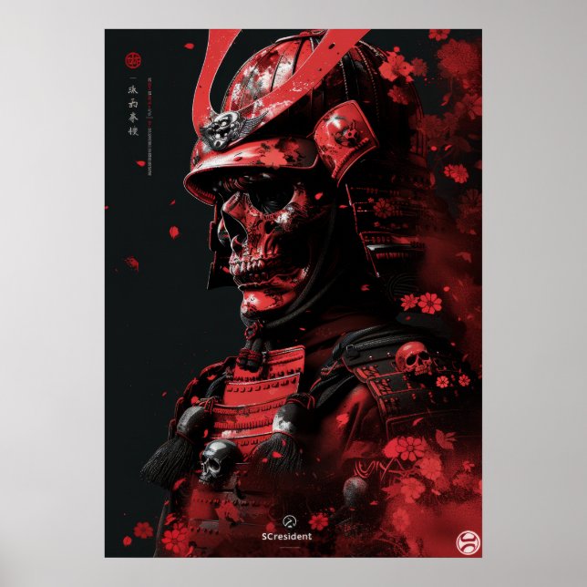 Fierce Samurai Warrior - Mörk Red Skin Poster (Framsidan)
