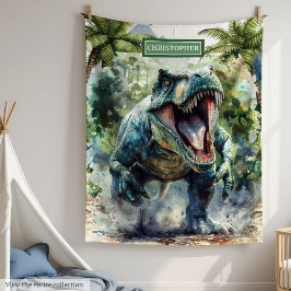 Fierce T-Rex Blanket Personlig Namn för pojkar Fleecefilt