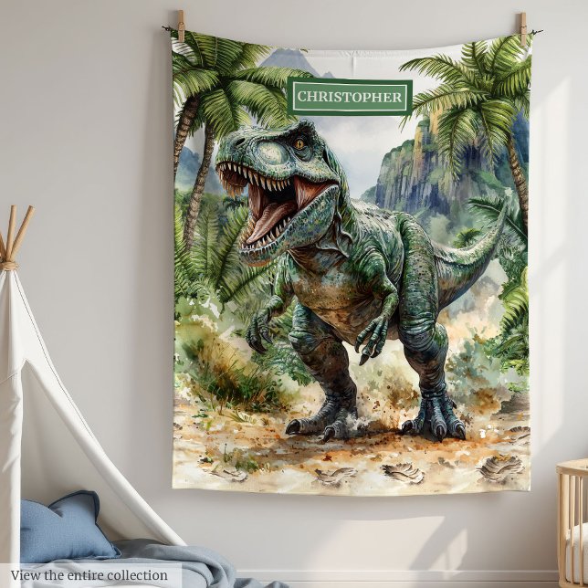 Fierce T-Rex Dinosaur Blanket Anpassningsbar Boy N Fleecefilt (Fierce T-Rex Dinosaur Blanket Custom Boy Name)