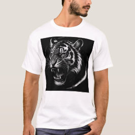 Fierce Tiger Roar – Monochrome Ink Style T Shirt