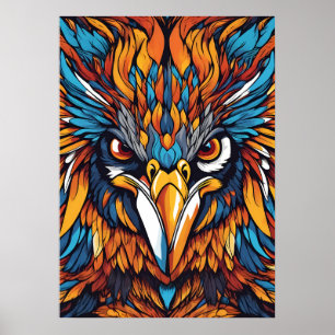Fierce Tribal Hawk - Vibrant Feathers & Fiery Ögon Poster