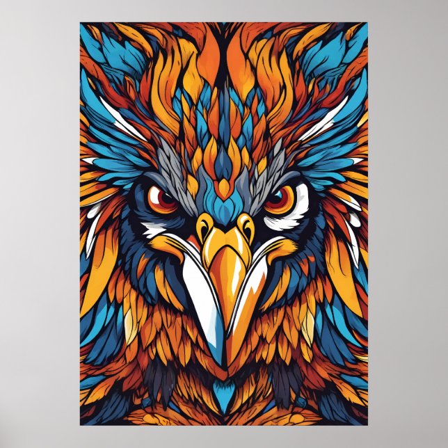 Fierce Tribal Hawk - Vibrant Feathers & Fiery Ögon Poster (Framsidan)