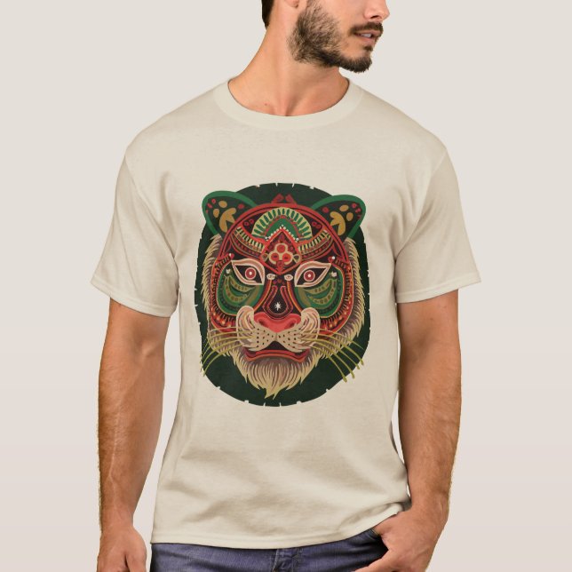 Fierce Tribal Tiger Ansikte T Shirt (Framsida)