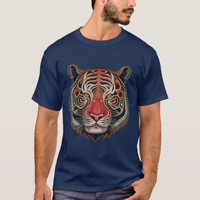 Fierce Tribal Tiger Ansikte T Shirt (Framsida)