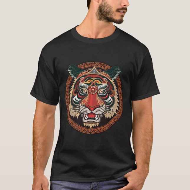 Fierce Tribal Tiger Ansikte T Shirt (Framsida)