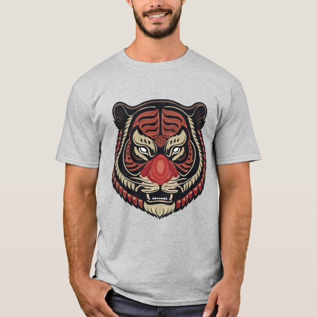 Fierce Tribal Tiger Ansikte T Shirt (Framsida)