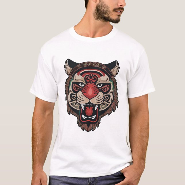 Fierce Tribal Tiger Ansikte T Shirt (Framsida)