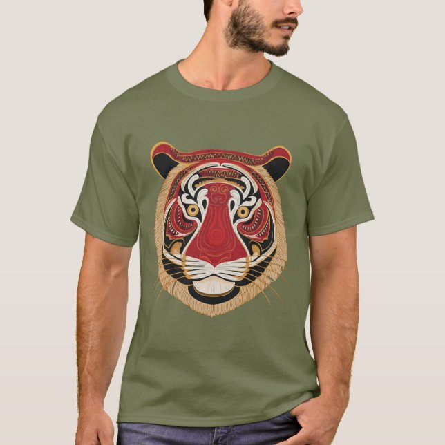 Fierce Tribal Tiger Ansikte T Shirt (Framsida)