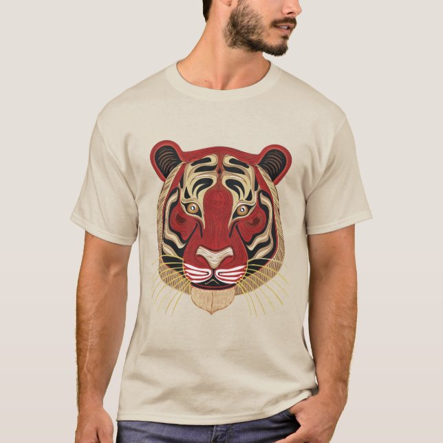 Fierce Tribal Tiger Ansikte T Shirt (Framsida)