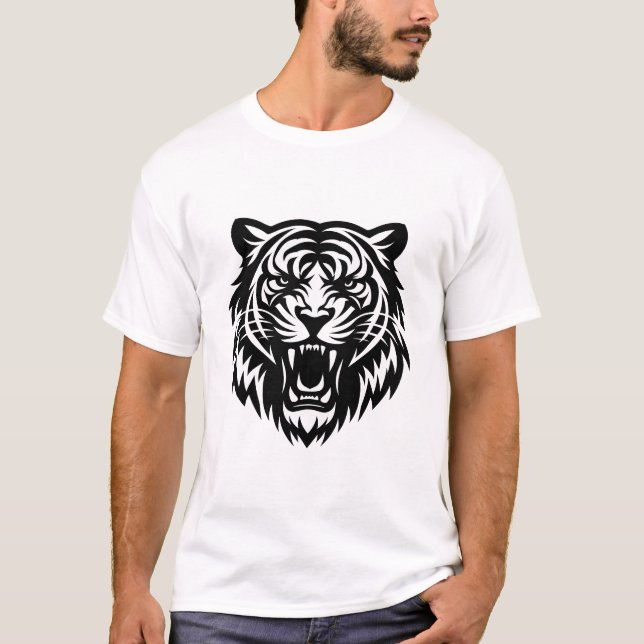 Fierce Tribal Tiger Ansikte T-Shirt Design - Rarin (Framsida)