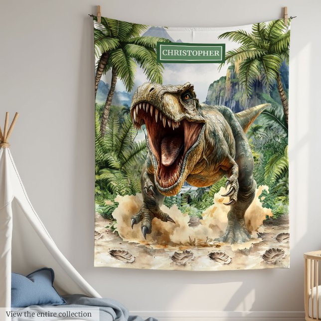Fierce Tyrannosaurus Blanket Custom Name för barn Fleecefilt (Fierce Tyrannosaurus Blanket Custom Name for Kids)