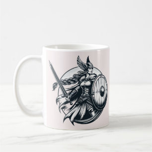 Fierce Valkyrie Warrior - Norse Mythology Line Art Kaffemugg