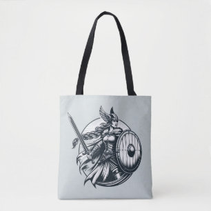Fierce Valkyrie Warrior - Norse Mythology Line Art Tygkasse