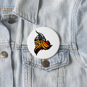 Fierce Viking Warrior Head Norse Helmet och Beard Knapp