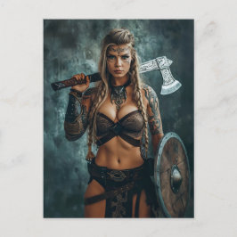 Fierce Viking Warrior Woman Vykort
