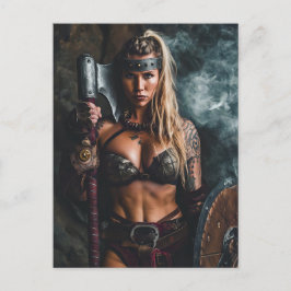 Fierce Viking Warrior Woman Vykort