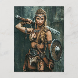 Fierce Viking Warrior Woman Vykort