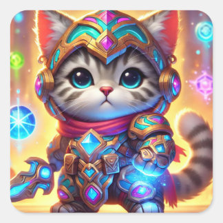 Fierce Whiskers: Meowgic-blommorna Fyrkantigt Klistermärke