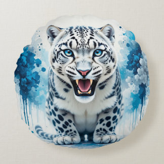 Fierce White Leopard Rund Kudde