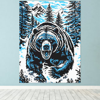 Fierce Wilderness Bear Roar Illustration Canvastryck