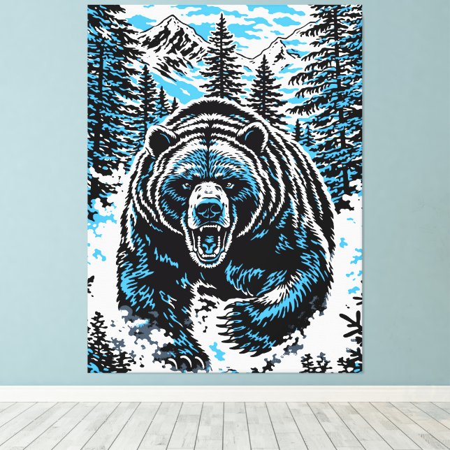 Fierce Wilderness Bear Roar Illustration Canvastryck (Insitu (trägolv))