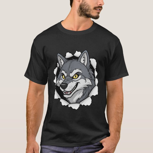 Fierce Wolf Head Graphic Men's T-shirt Power  (Framsida)