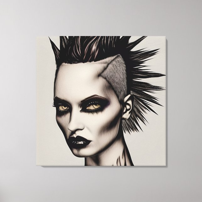Fierce Woman i Mohawk och Piercings Gothic Punk Canvastryck (Framsida)