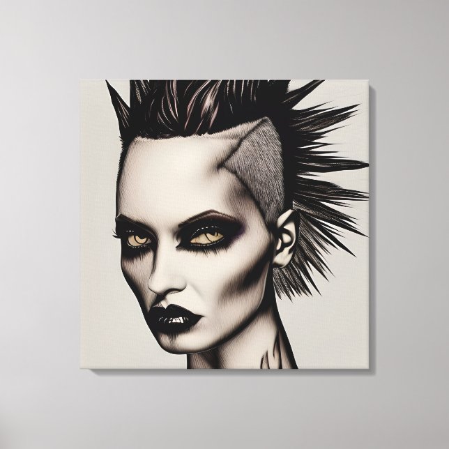 Fierce Woman i Mohawk och Piercings Gothic Punk Canvastryck (Framsida)