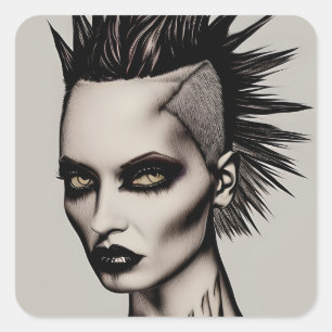 Fierce Woman i Mohawk och Piercings Gothic Punk Fyrkantigt Klistermärke